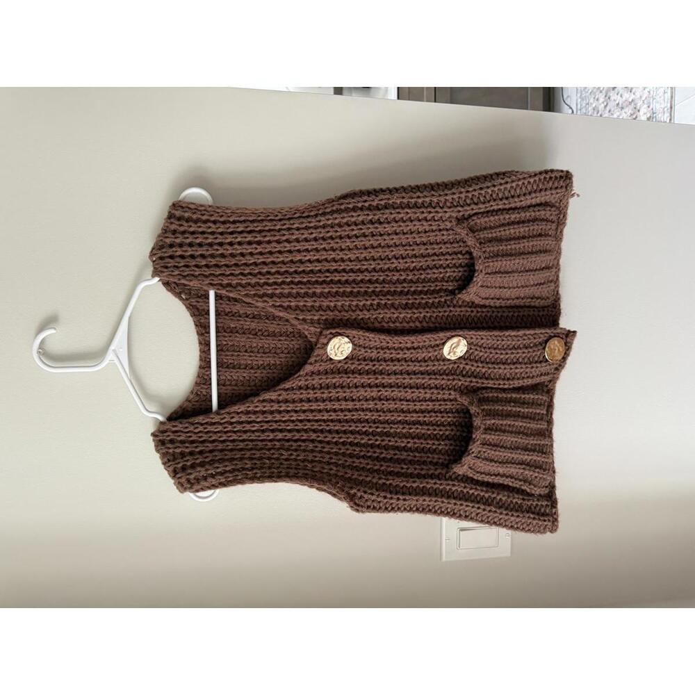 Amazon  Knit Brown Chunky Knit Vest with Buttons